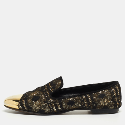 Pre-owned Giuseppe Zanotti Black/gold Lace And Glitter Dallia Smoking Slippers Size 37
