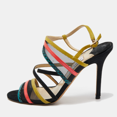 JIMMY CHOO Pre-owned Multicolor Suede And Mesh Ankle Strap Sandals Size 36.5