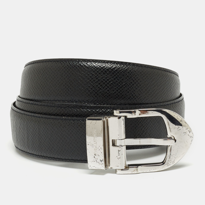 Pre-owned Louis Vuitton Black Taiga Leather Buckle Belt 90cm