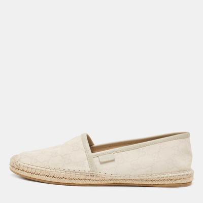 Pre-owned Gucci Cream/grey Gg Canvas And Leather Espadrilles Flats Size 38.5
