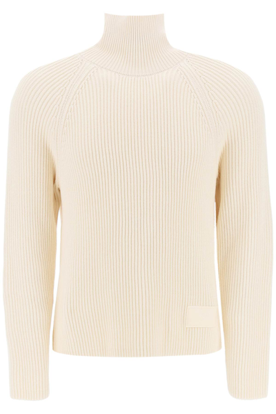 Shop Ami Alexandre Mattiussi Cotton And Wool Funnel Neck Sweater In White