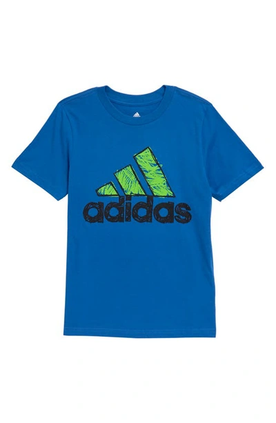 Shop Adidas Originals Kids' Sketchy Logo Cotton Graphic T-shirt In Bright Royal