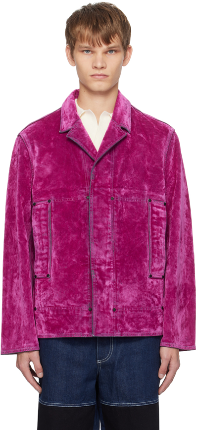 Shop Sunnei Pink Utility Denim Blazer In 0038 Fuchsia