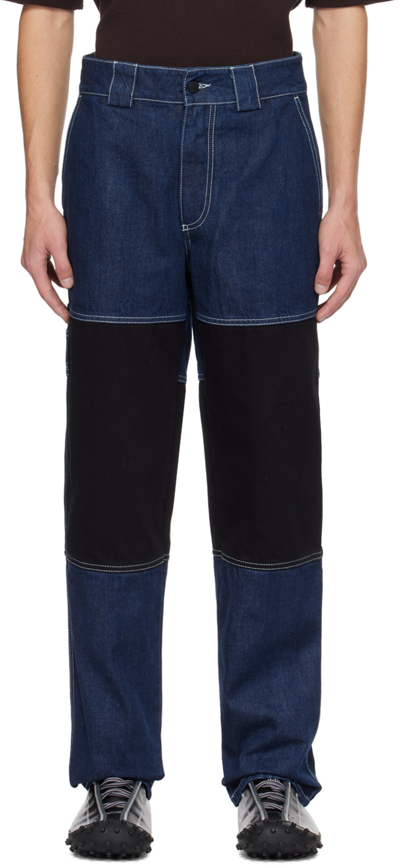 Shop Sunnei Blue Paneled Jeans In 7758 Mid Washed Deni