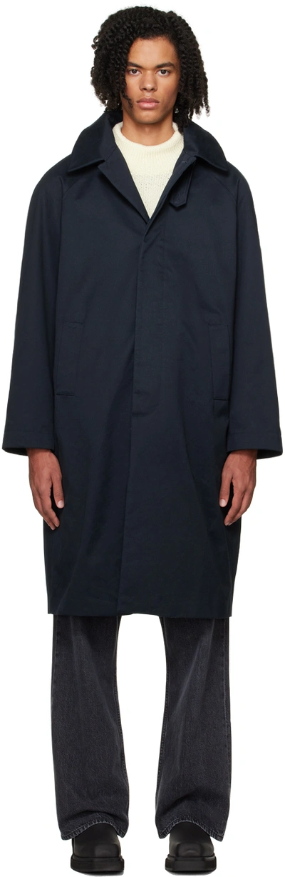 Shop Carlota Barrera Navy Mackintosh Coat