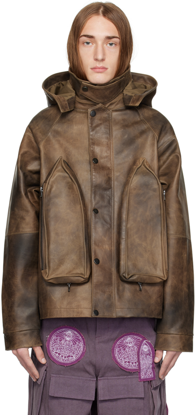 Shop Who Decides War Brown Classic Leather Jacket In Olive