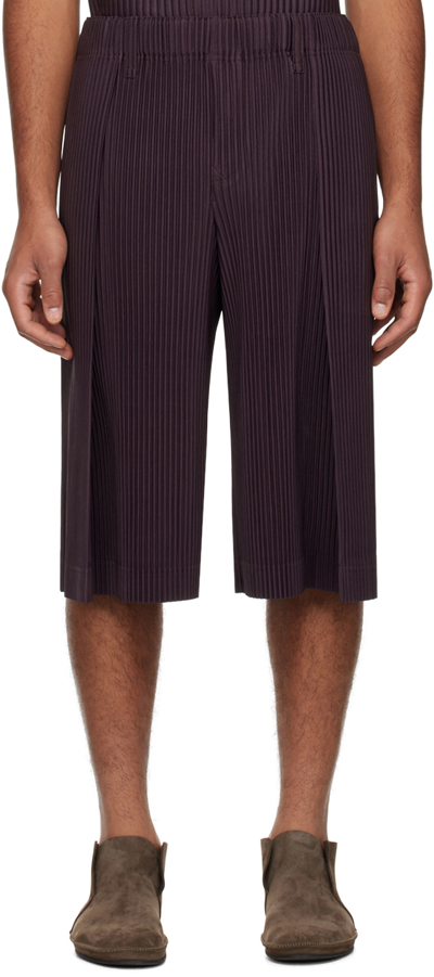 Shop Issey Miyake Purple Tailored Pleats 2 Shorts In 47-burnt Brown