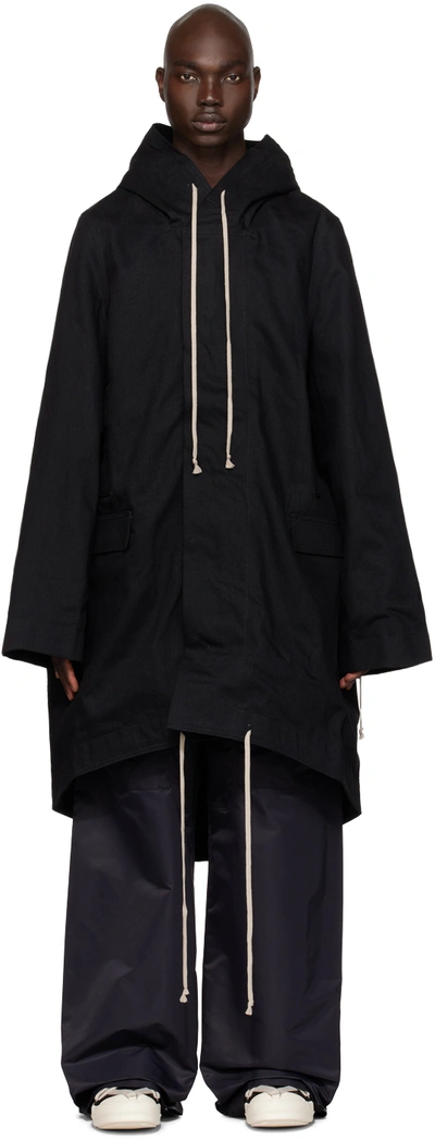 Shop Rick Owens Drkshdw Black Hooded Denim Coat In 09 Black
