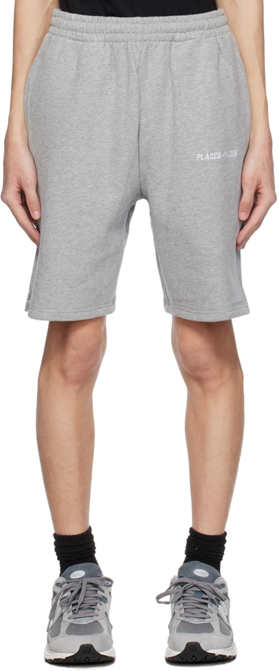 Shop Places+faces Gray Embroidered Shorts In Grey
