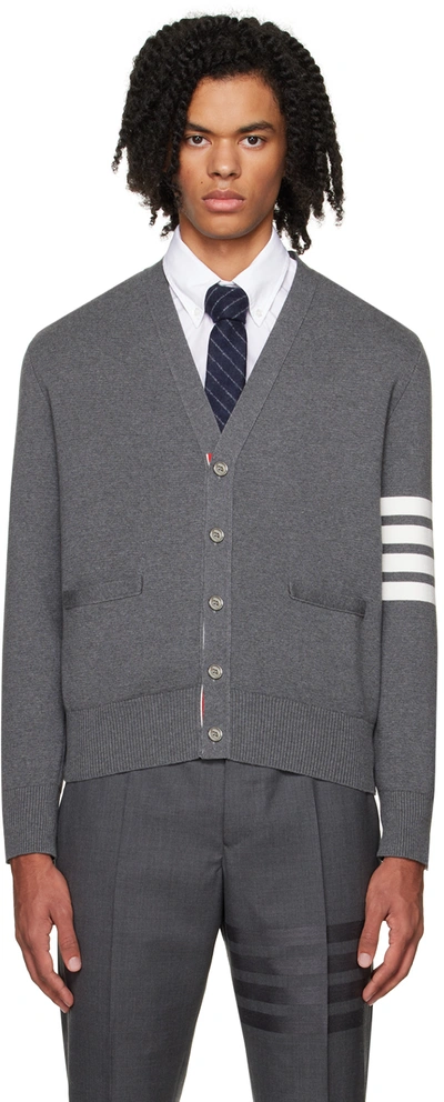 Thom Browne 4-bar Milano Stitch Cardigan In 035 Med Grey
