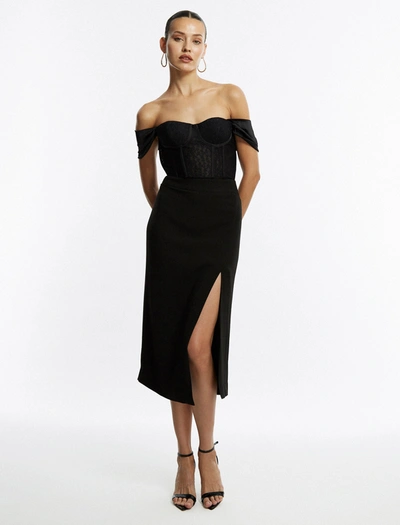 Shop Bcbgmaxazria Front Slit Midi Skirt In Black Beauty