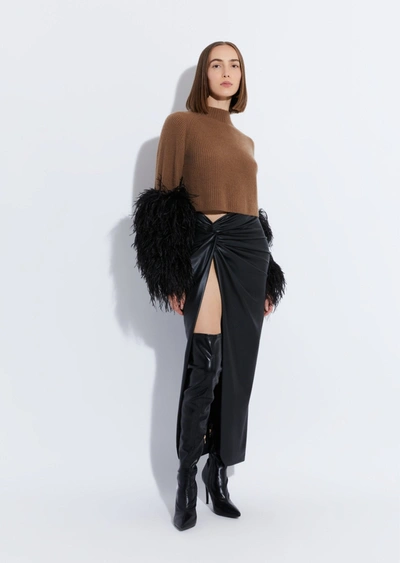 Shop Lapointe Cashmere Silk Cropped Raglan Sweater With Feathers In L