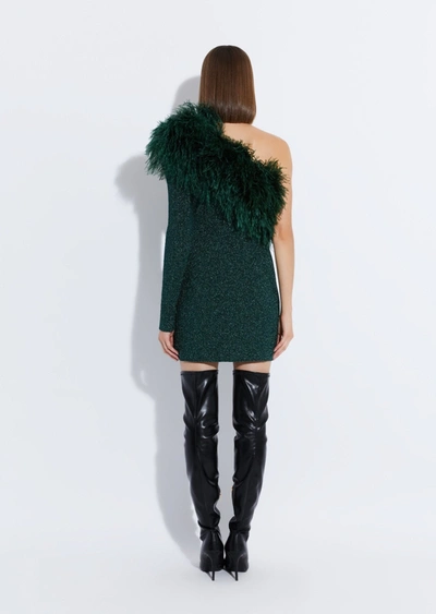 Lapointe Metallic Jersey One Shoulder Dress With Feathers In 10