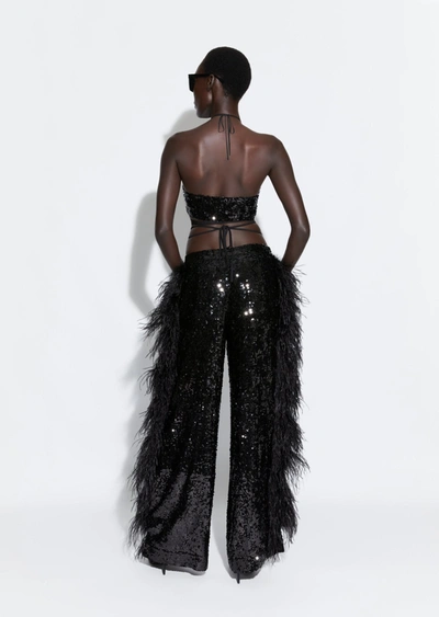 Shop Lapointe Sequin Relaxed Trouser With Feathers In 14