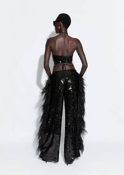 Lapointe Sequin Relaxed Trouser With Feathers In 14