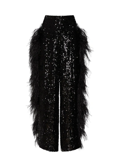 Lapointe Sequin Relaxed Trouser With Feathers In 14