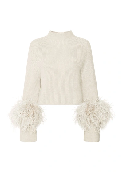 Shop Lapointe Wool Cropped Raglan Sweater With Feathers In L