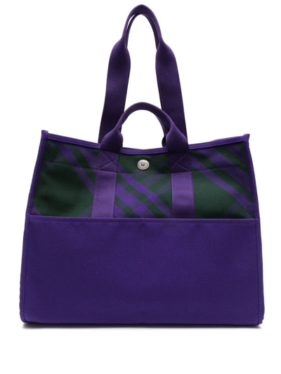 Shop Burberry Organic Cotton/calf Leather Tote Bag In Pink & Purple