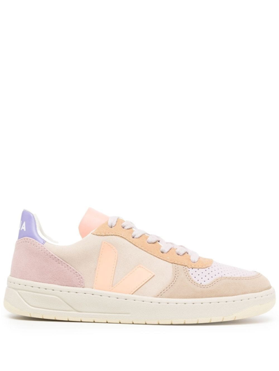Shop Veja V-10 Sneakers With Inserts In Yellow & Orange
