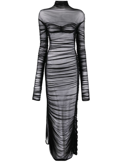 Shop Mugler Fishnet Dress In Black