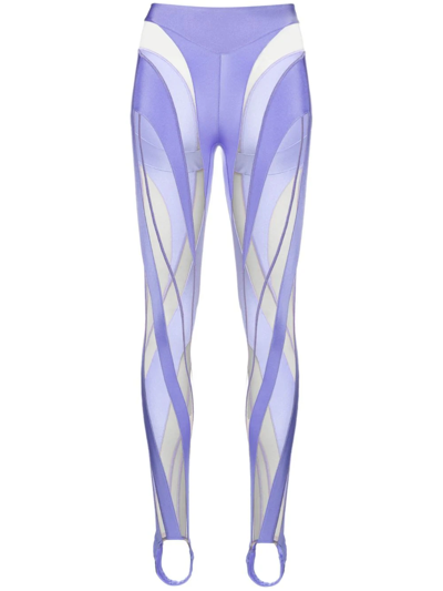 Shop Mugler Spiral Leggings With Inserts In Pink & Purple