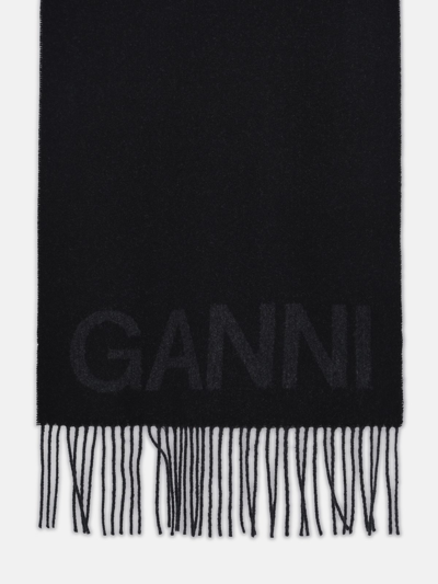 Shop Ganni Black Recycled Wool Scarf