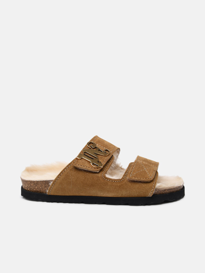 Shop Palm Angels 'comfy' Slippers In Beige Suede In Brown
