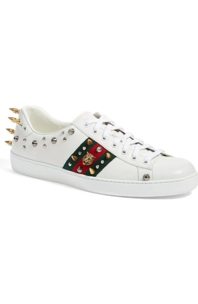 Shop Gucci 'new Ace Punk' Studded Sneaker (men) In Bianco Leather