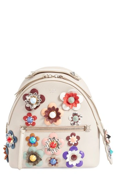 Shop Fendi Floral Appliqué Leather Mini Backpack In Grey Powder