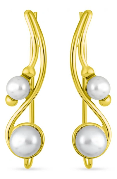 Shop Bling Jewelry Sterling Silver & Freshwater 5-5.5mm Pearl Ear Climbers In Gold