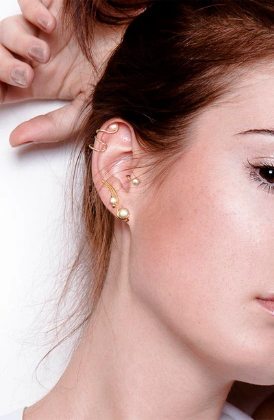 Bling Jewelry Sterling Silver & Freshwater 5-5.5mm Pearl Ear Climbers In Gold