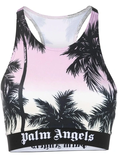 Shop Palm Angels Cropped Top With Palm Motif In Pink &amp; Purple