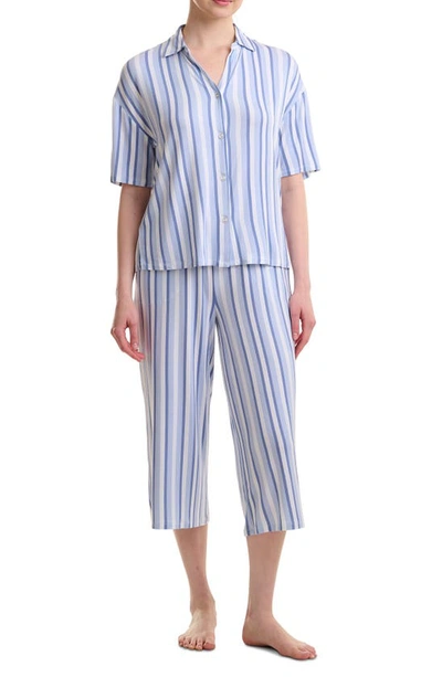 Shop Splendid Stripe Boxy Top Crop Pajamas In Cool Breeze Stripe