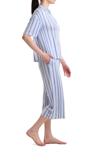 Shop Splendid Stripe Boxy Top Crop Pajamas In Cool Breeze Stripe