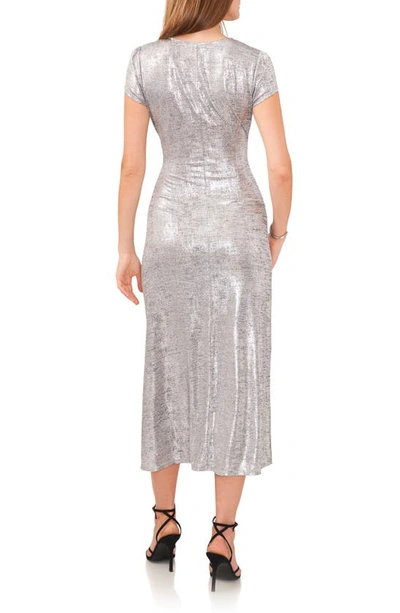 Shop Vince Camuto Foil Ruched Cocktail Midi Dress In Alloy