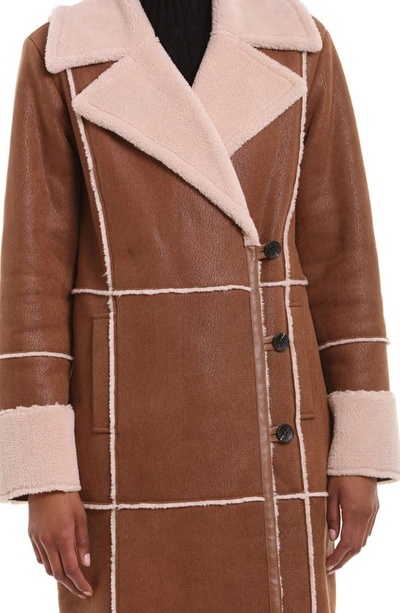 Shop Avec Les Filles Double Breasted Faux Shearling Coat In Vintage Brown