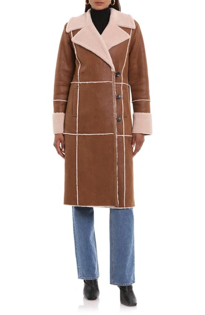Shop Avec Les Filles Double Breasted Faux Shearling Coat In Vintage Brown