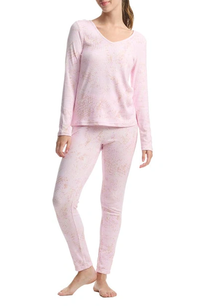 Shop Splendid Long Sleeve Rib Pajamas In Ton Pink Snake