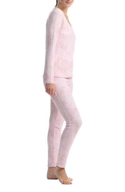 Shop Splendid Long Sleeve Rib Pajamas In Ton Pink Snake