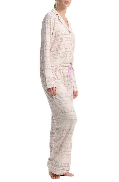 Shop Splendid Plaid Long Sleeve Knit Pajamas In Beige