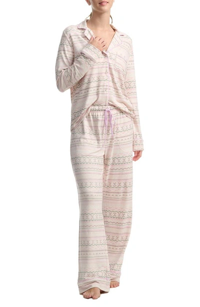 Shop Splendid Plaid Long Sleeve Knit Pajamas In Beige