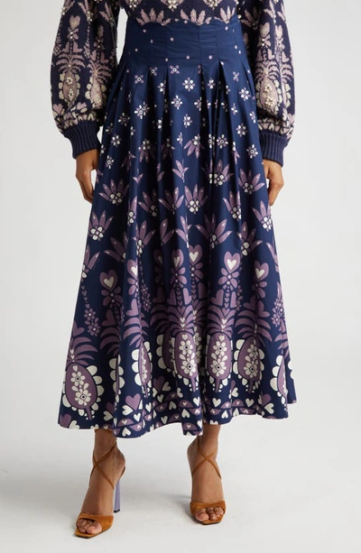 Shop Farm Rio Ainika Martina Floral Print Skirt In Dark Blue