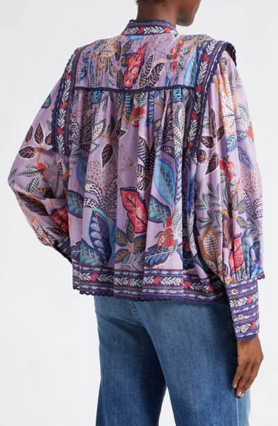 Shop Farm Rio Wild Night Floral Print Woven Cotton Shirt In Lavender