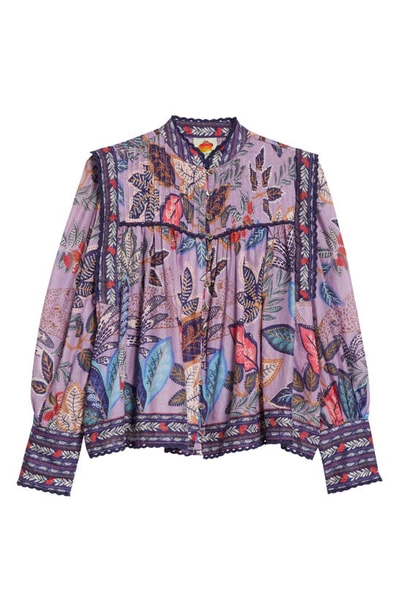 Shop Farm Rio Wild Night Floral Print Woven Cotton Shirt In Lavender