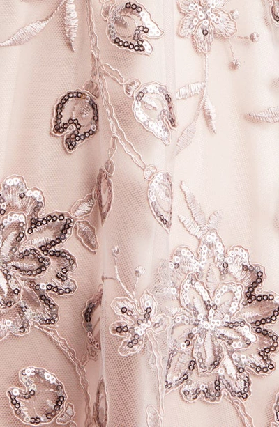 Shop Eliza J Sequin Floral Illusion Lace Fit & Flare Gown In Blush