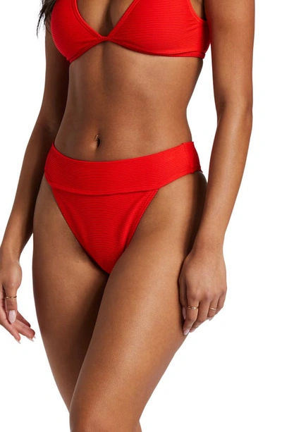 Shop Billabong Tanlines Aruba High Waist Bikini Bottoms In Rad Red