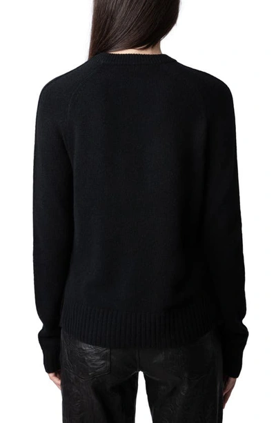 Shop Zadig & Voltaire Lili Intarsia Heart Cashmere Crewneck Sweater In Noir