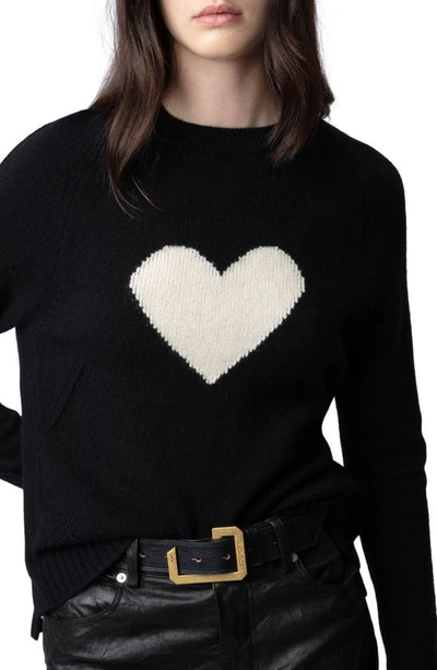 Shop Zadig & Voltaire Lili Intarsia Heart Cashmere Crewneck Sweater In Noir