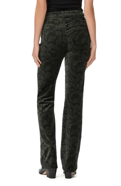 Shop Paige Naomi Floral Print Cotton Stretch Velveteen Bootcut Pants In Dark Forest Multi
