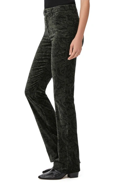Shop Paige Naomi Floral Print Cotton Stretch Velveteen Bootcut Pants In Dark Forest Multi